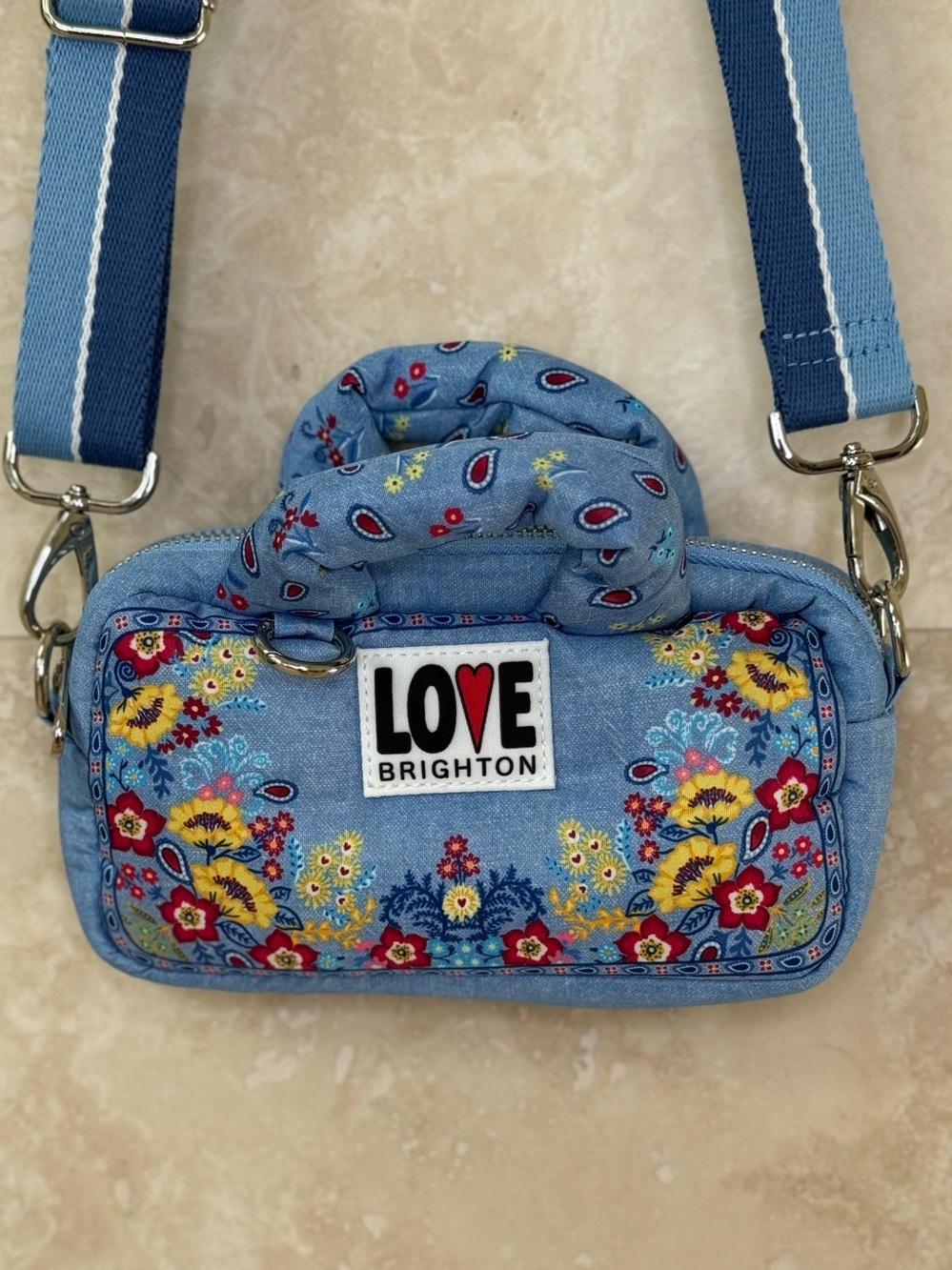 Brighton Bandana Love Blue Floral Mini Crossbody